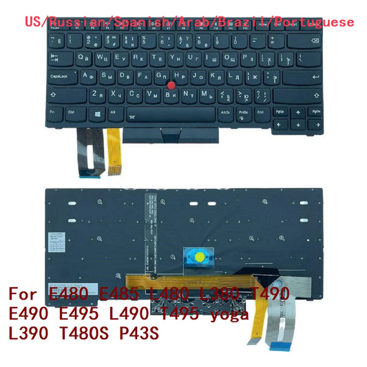 US RU SP AR BR Backlit Keyboard For Lenovo Thinkpad E480 E485 L480 L380 T490 E490 E495 L490 T495 yoga L390 T480S P43S Lenovo laptop repair parts