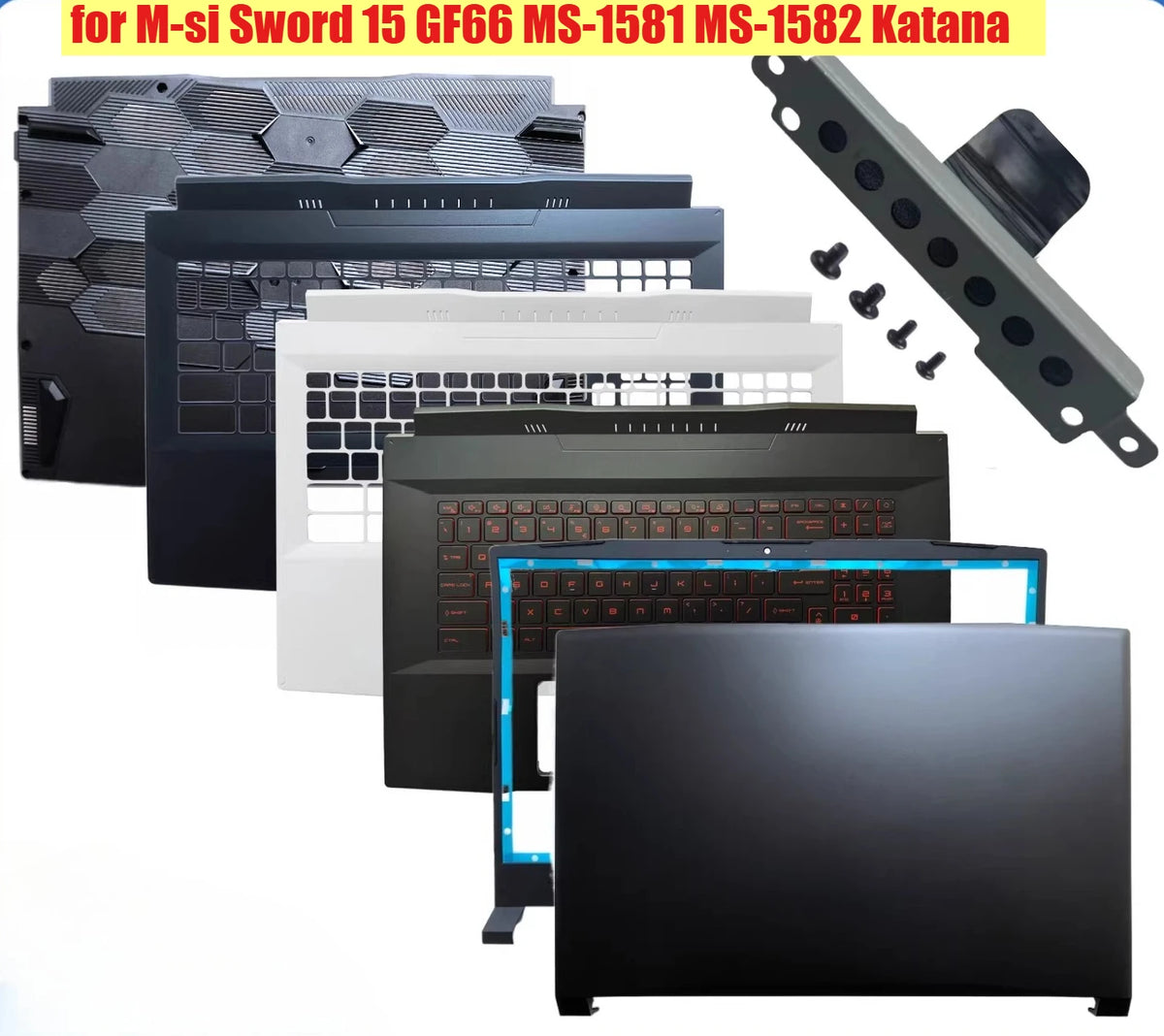 Cover case for MSI Sword 15 GF66 MS-1581 MS-1582 Katana Lcd back housing bezel frame upper palmrest topcase bottom hinge shell MSI laptop repair parts