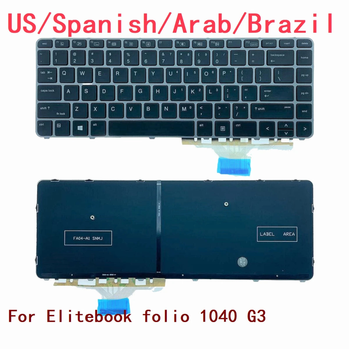 New US Spanish Arab Brazil Laptop Backlit Keyboard For HP Elitebook folio 1040 G3 844423-FP1 818252-FP1 NSK-CY0BQ 2A  HP laptop repair parts