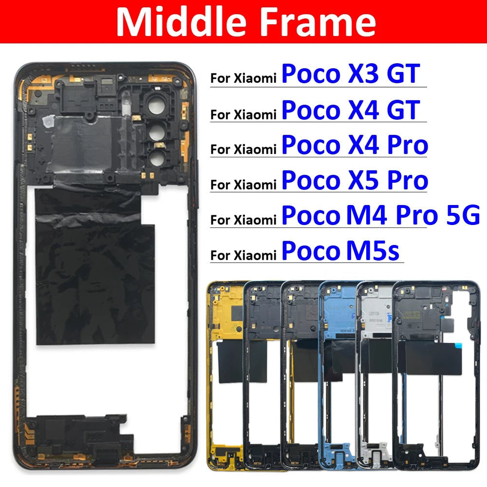New Middle Frame Bezel Middle Plate Plastic For Xiaomi Poco X3 X4 GT X4 X5 M5s M4 Pro 4G 5G Middle Frame With Volume Button Xiaomi  Xiao mi phone repair parts
