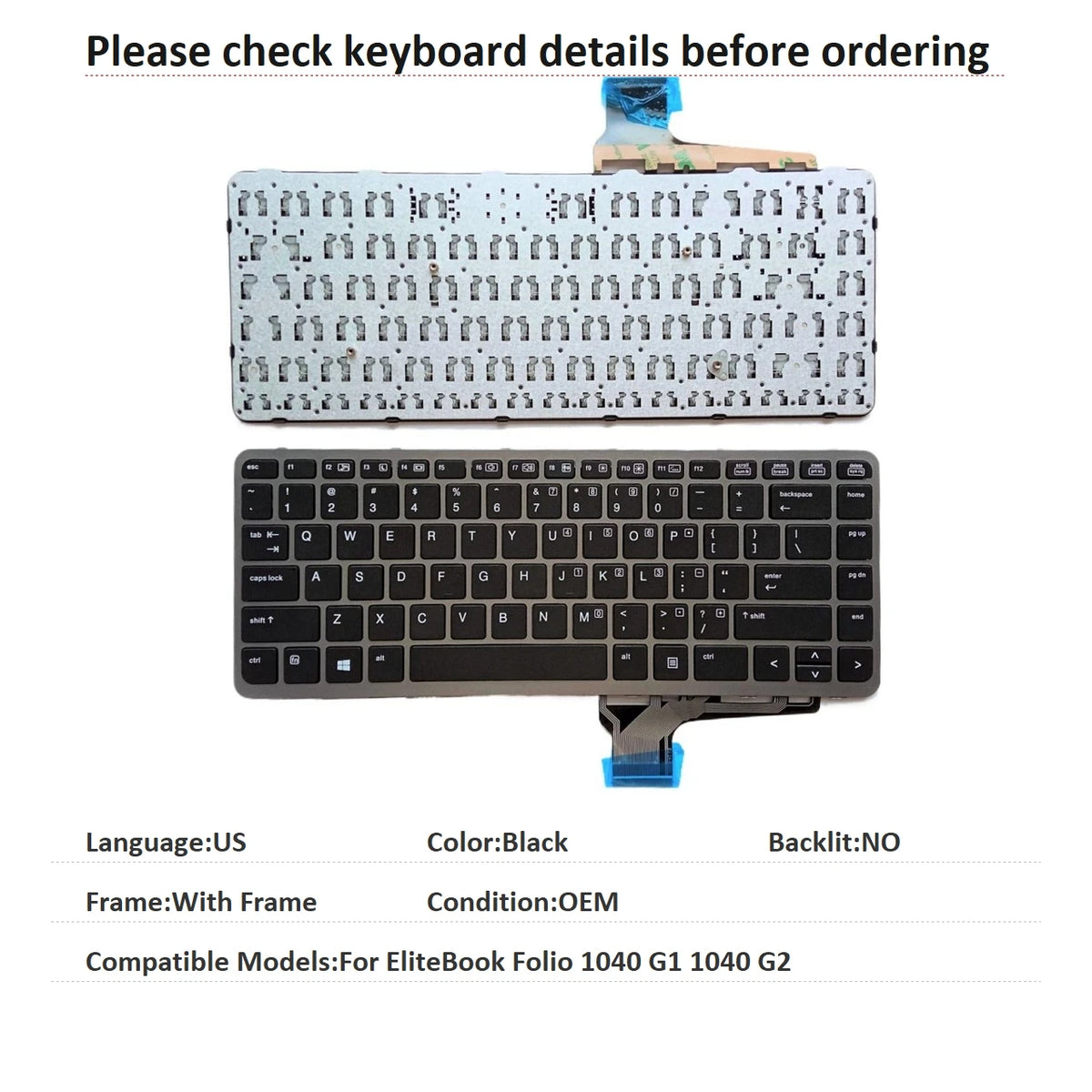 New US Language  Backlit Keyboard For HP EliteBook Folio 1040 G1 1040 G2 Notebook PC Replacement Keyboard  HP laptop repair parts