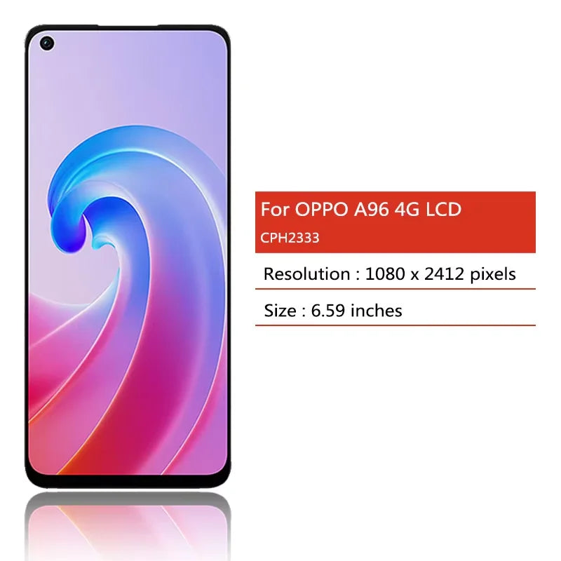 High Quality For OPPO A96 Global LCD CPH2333 Display Screen LCD Touch Panel Digitizer Replacement For Oppo A96 4G LCD With Frame  Oppo phone repair parts