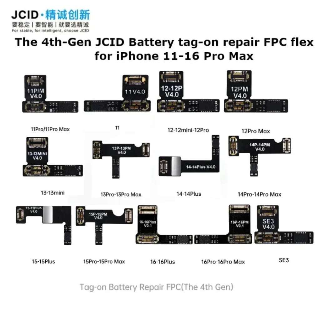 JCID 4th Gen Battery Repair Flex Tag On For iPhone 11 12 13 14 15 Plus Pro Max Mini Remove Warning Battery External Cable Tools Professional Repair Tools