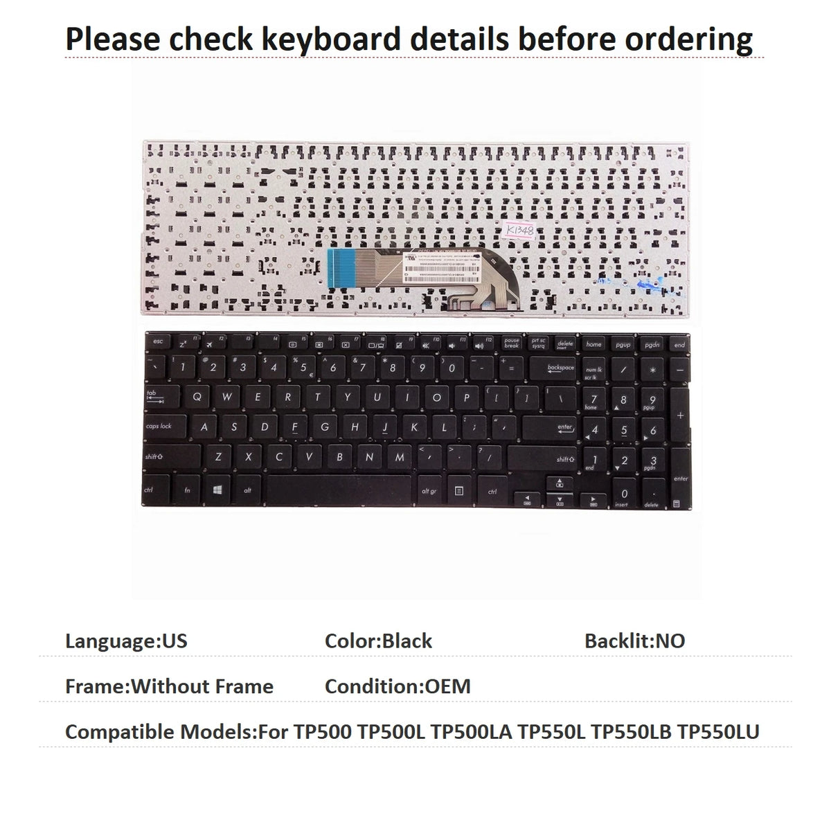 New US Russian UK Language  Keyboard For ASUS TP500 TP500L TP500LA TP550L TP550LB TP550LU Notebook PC Replacement Keyboard ASUS laptop repair parts