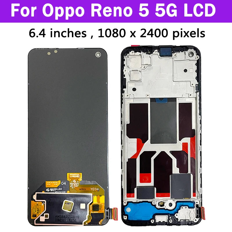 Reno 5 Display Screen For Oppo Reno5 4G CPH2159 Display Screen Touch Panel Digitizer For Reno5 5G CPH2145 Display Fingerprint Oppo phone repair parts Realme phone repair parts