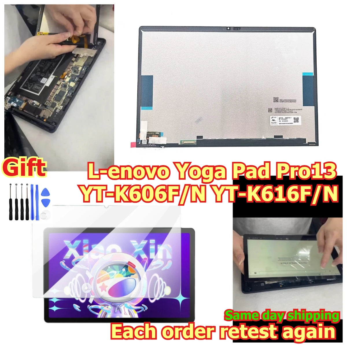 100% tested Tab touch display lcd screen for Lenovo Yoga Pad Pro13 YT-K606F/N YT-K616F/N Digitizer assembly Lenovo tablet repair parts