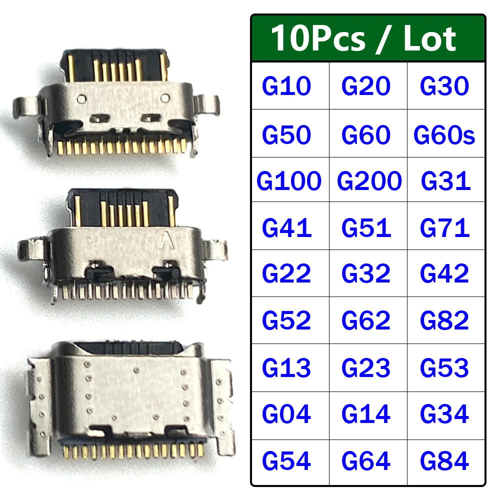 10Pcs， Micro USB Connector Charging Port Jack For Moto G04 G14 G22 G32 G62 G31 G51 G52 G13 G23 G53 G54 G10 G20 G30 G50 G60 G60s Motorola phone repair parts