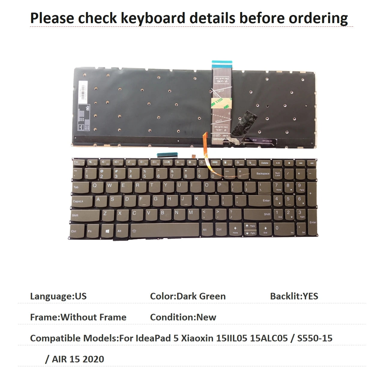New US Russian Spanish Brazil Language  Backlit Keyboard For Lenovo IdeaPad 5 Xiaoxin 15IIL05 15ALC05 / S550-15 / AIR 15 2020 Lenovo laptop repair parts