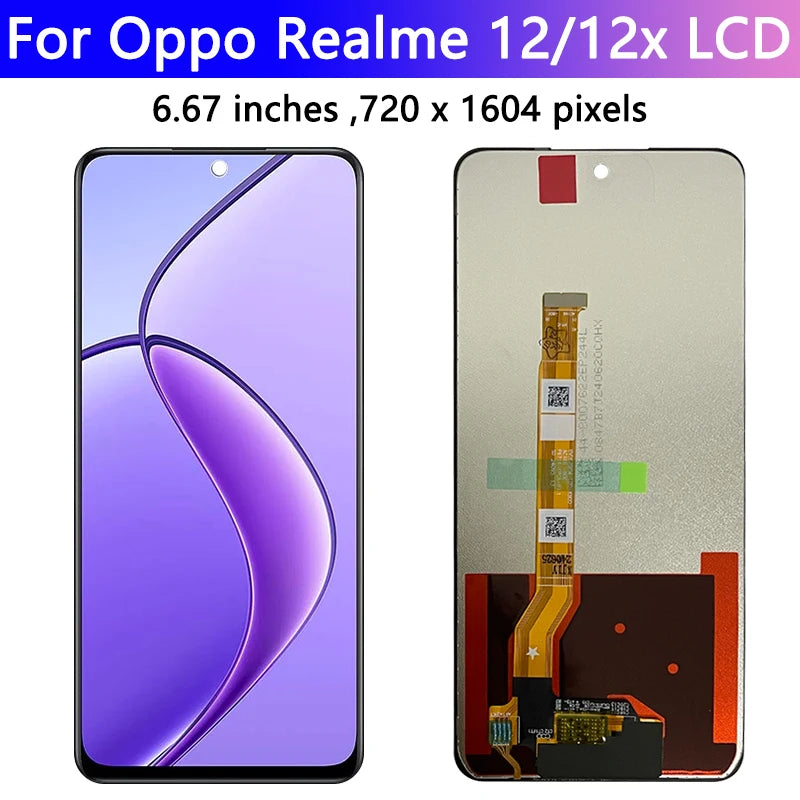 6.72''AAA+ For Realme 12 5G RMX3999 LCD Display Touch Panel Screen Digitizer Assembly For Oppo Realme 12X RMX3997 LCD With Frame Oppo phone repair parts Realme phone repair parts