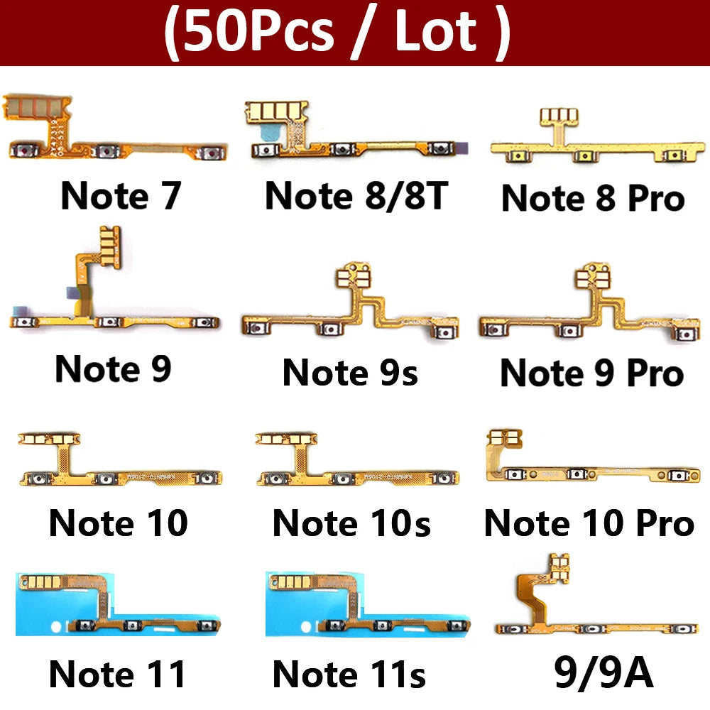 50Pcs, Volume Button Power Switch On Off Button Flex Cable For Xiaomi Redmi 7 7A 8 8A 9 9A Note 7 8 8T 9 10 10s 11 11s Pro 9s  Xiaomi  Xiao mi phone repair parts