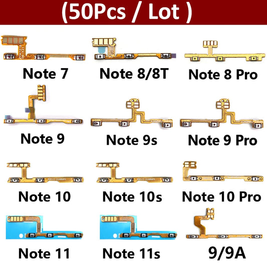 50Pcs, Volume Button Power Switch On Off Button Flex Cable For Xiaomi Redmi 7 7A 8 8A 9 9A Note 7 8 8T 9 10 10s 11 11s Pro 9s  Xiaomi  Xiao mi phone repair parts