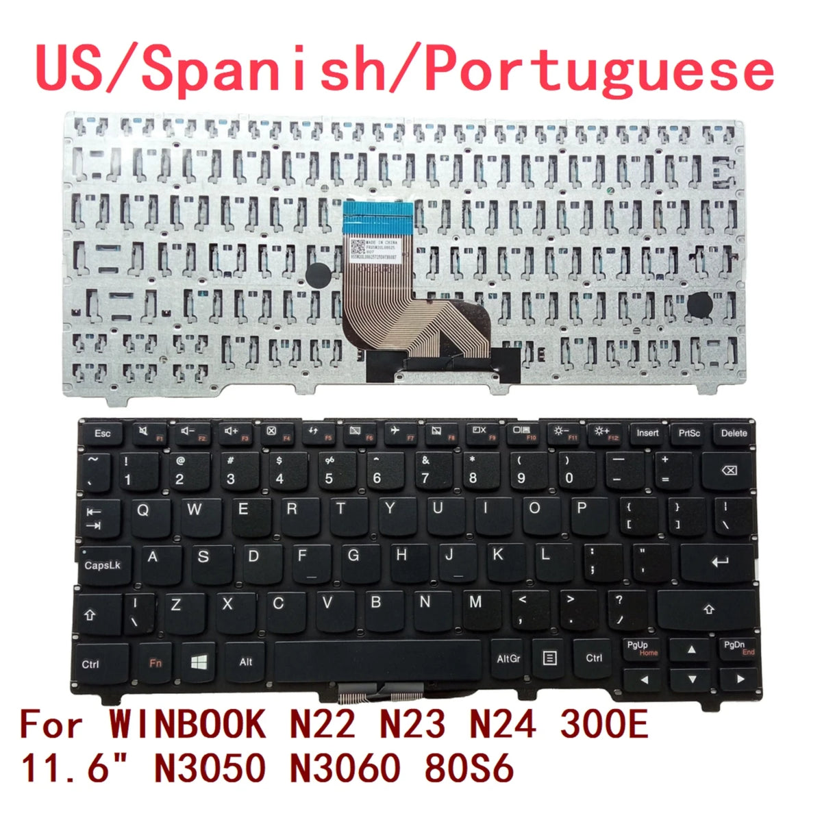 New US Spanish Portuguese Laptop Keyboard For Lenovo WINBOOK N22 N23 N24 300E 11.6" N3050 N3060 80S6 Notebook PC Replacement Lenovo laptop repair parts