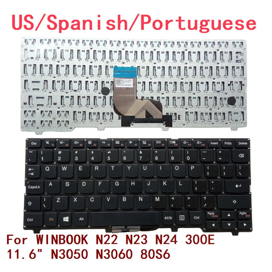 New US Spanish Portuguese Laptop Keyboard For Lenovo WINBOOK N22 N23 N24 300E 11.6" N3050 N3060 80S6 Notebook PC Replacement Lenovo laptop repair parts