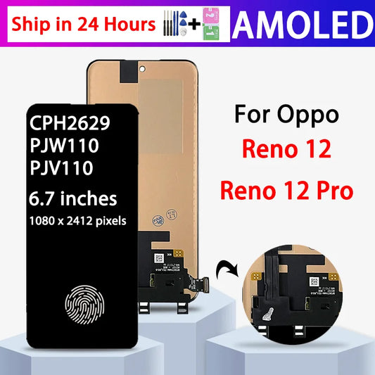 Super AMOLED For Oppo Reno 12/12 Pro (China) LCD Display+Touch Screen CPH2625 CPH2629 PJW110 PJV110 Display Frame  Oppo phone repair parts