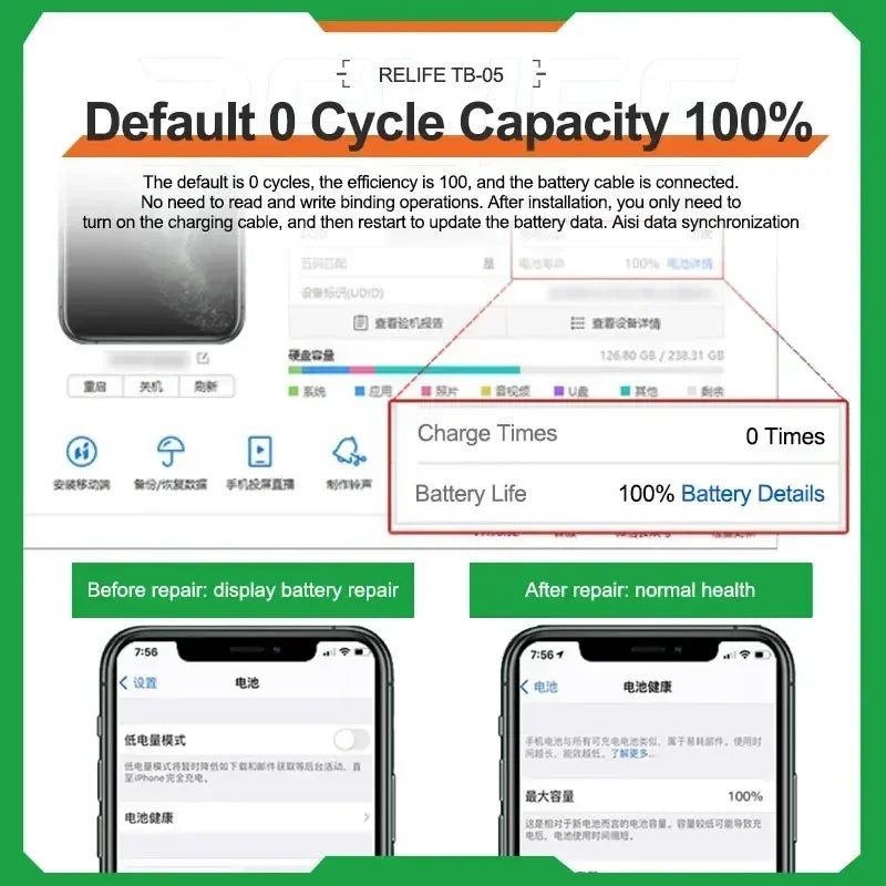 RELIFE TB-05 Battery Cable Repair Instrument Setup-free and Boot-free Adapt To Various Models for iPhone IP8G-15PM tools set kit Professional Repair Tools