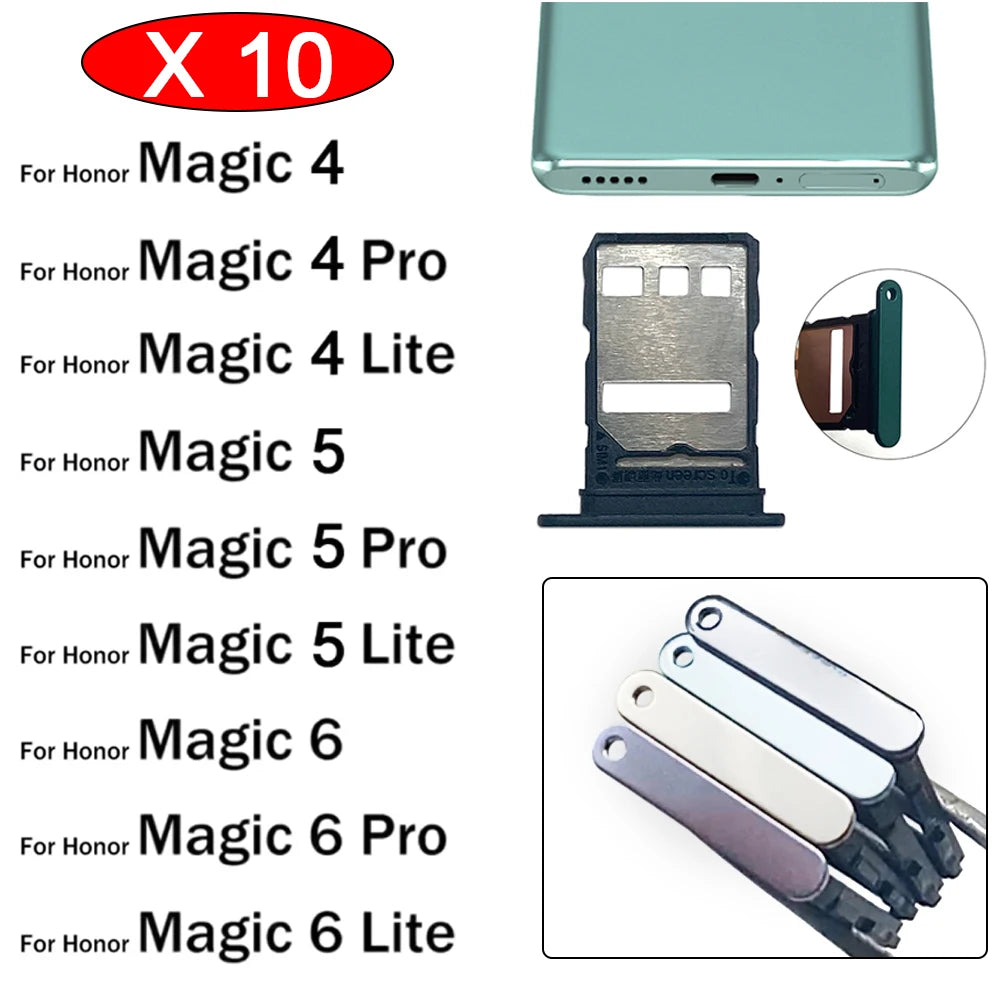 10Pcs, Micro Nano SIM Card Holder Tray Slot Holder Adapter Socket For Huawei Honor Magic 4 5 6 Pro Lite 4G 5G Huawei phone repair parts