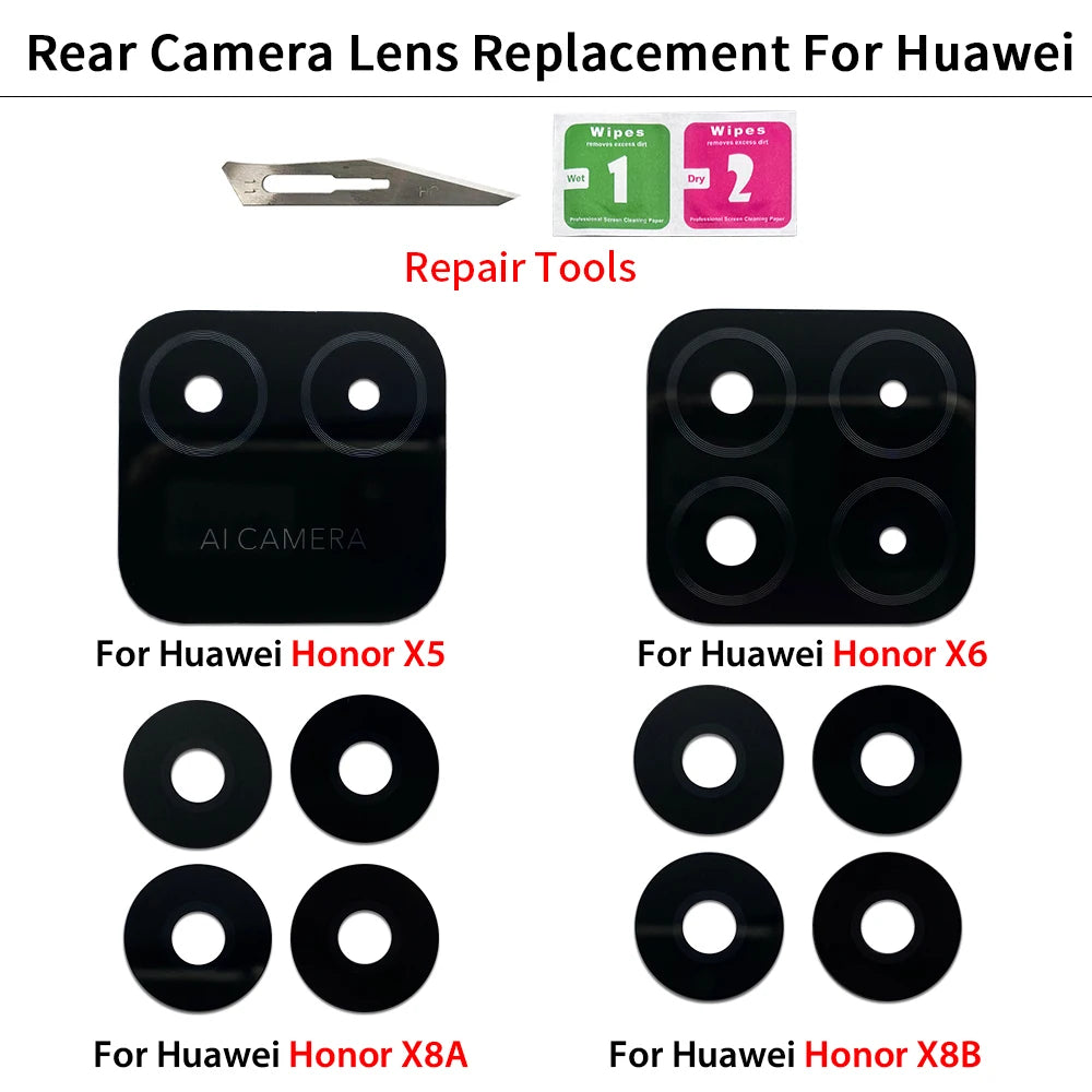10Pcs Back Rear Camera Glass Lens With Adhesive For Huawei Honor X5 X6 X6s X6A X6B X7 X7A X7B X8 X8A X8B X9 X9A X9B 4G 5G Huawei phone repair parts