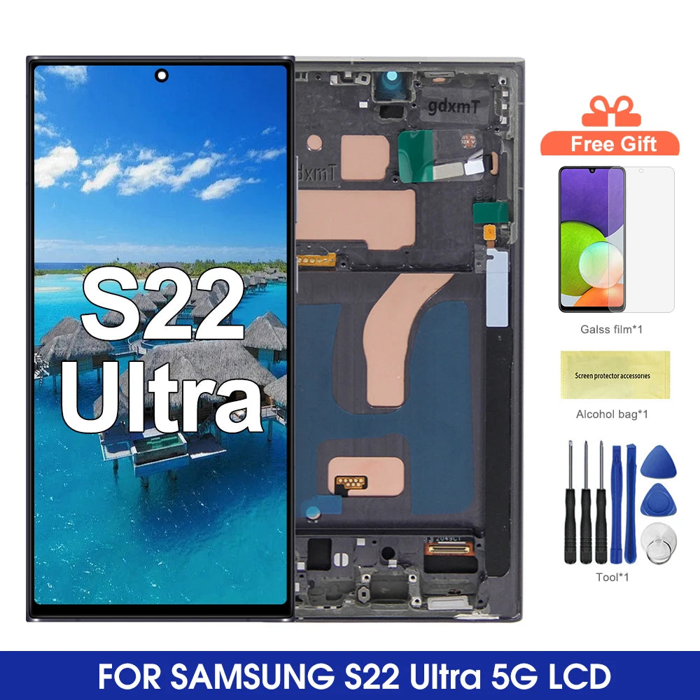 6.72'' S22 Ultra Display Screen Replacement for Samsung Galaxy S22 Ultra 5G S908B S908B/DS Lcd Digital Touch Screen With Frame Samsung phone repair parts