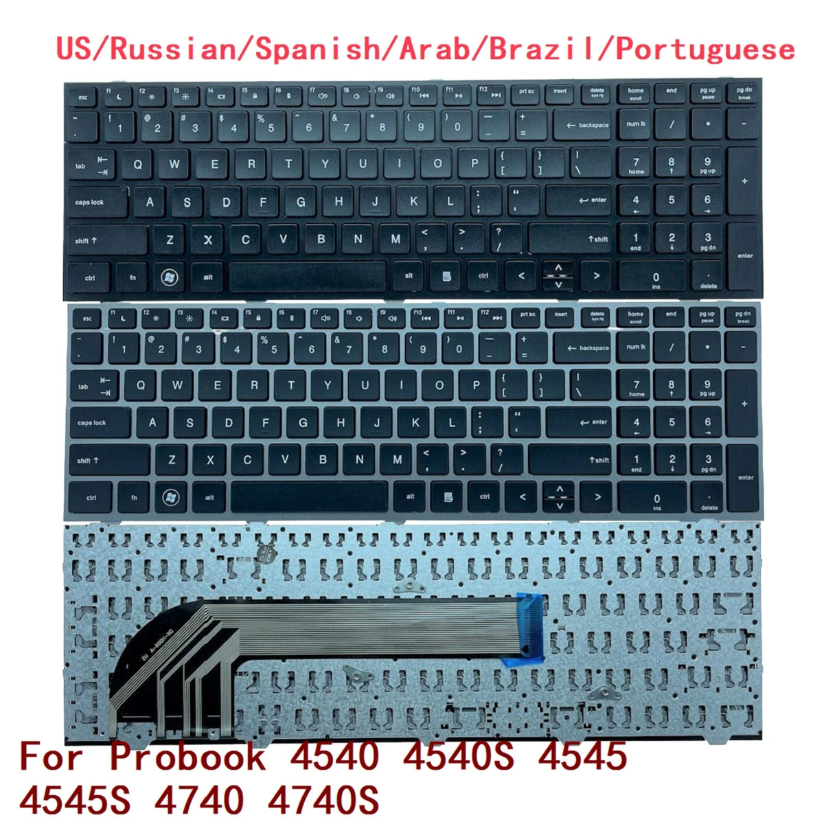 New US Russian Spanish Arab Brazil Portuguese Laptop Keyboard For HP Probook 4540 4540S 4545 4545S 4740 4740S  HP laptop repair parts