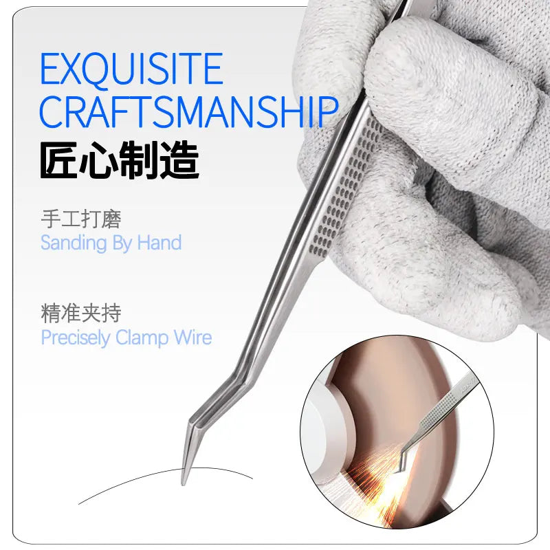 Aax-17 Stainless Steel Tweezers for Chip Tin Planting Anti-Corrosion High Hardness Jump Wire Clamping Repair Tweezers Tools set Professional Repair Tools