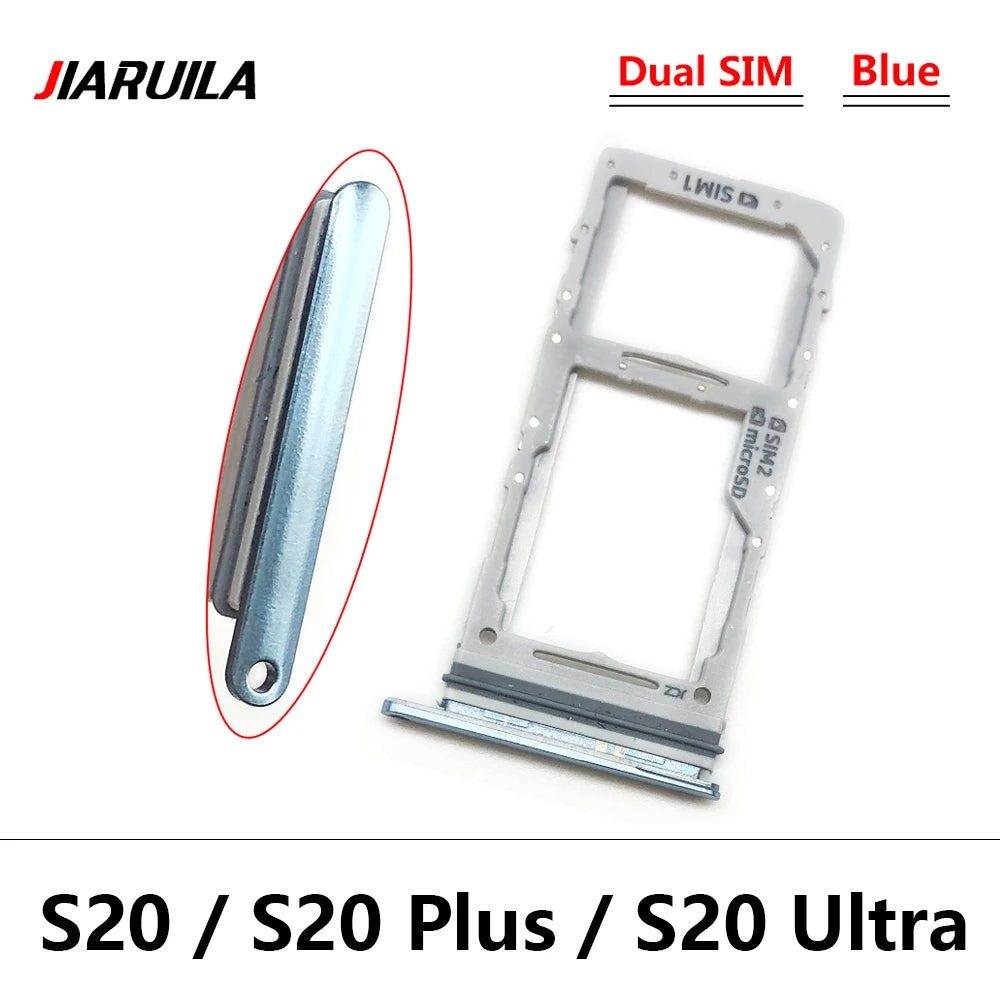 New Single Dual SIM Card Tray  For Samsung  S20 Plus Ultra Sim Slot Holder Replacement Parts Black / Blue / Grey