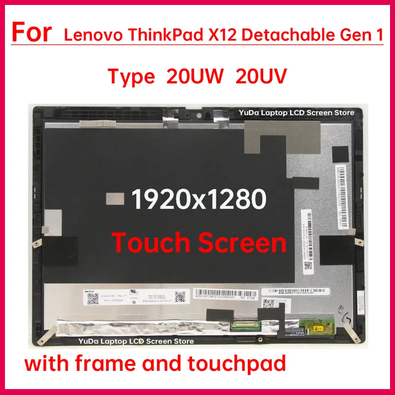 12.3" Touch Screen For Lenovo ThinkPad X12 Detachable Gen 1 Type 20UW 20UV LCD Display Digitizer+With Frame Assembly Replacement Lenovo laptop repair parts