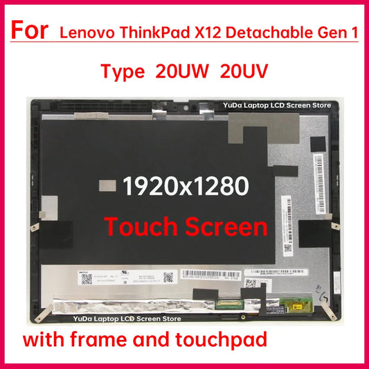 12.3" Touch Screen For Lenovo ThinkPad X12 Detachable Gen 1 Type 20UW 20UV LCD Display Digitizer+With Frame Assembly Replacement Lenovo laptop repair parts