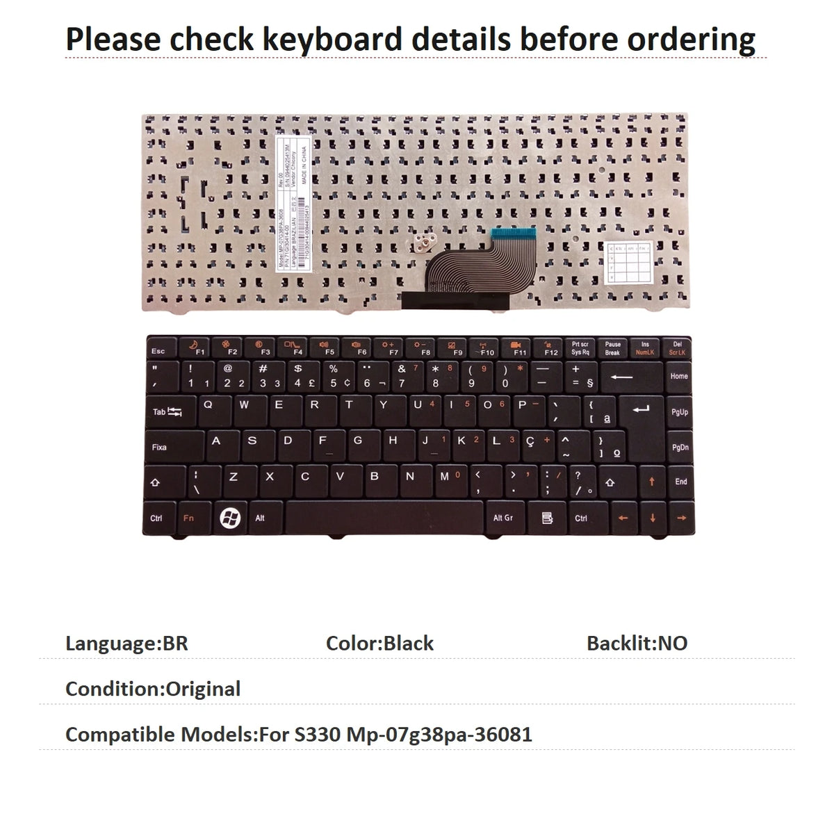 New US Brazil Language  Keyboard For Teclado S330 Mp-07g38pa-36081 Notebook PC Replacement Keyboard
