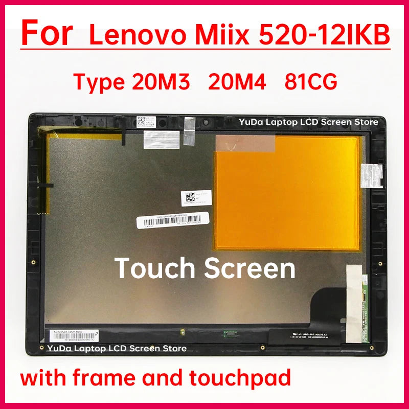 12.2" Tablet Touch Screen For Lenovo Miix 520-12IKB Type 20M3 20M4 81CG LCD Display Digitizer + With Frame Assembly Replacement Lenovo laptop repair parts