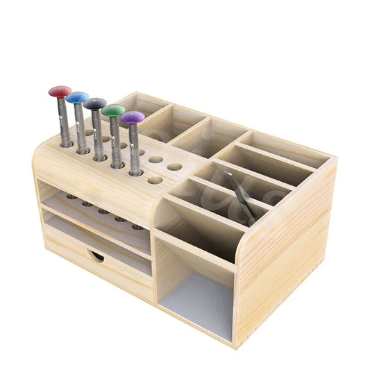 Caius Wooden Multifunctional Storage Box Screwdriver Tweezers Insert Box Mobile Phone Repair Desktop Reception Tool Parts Box Professional Repair Tools