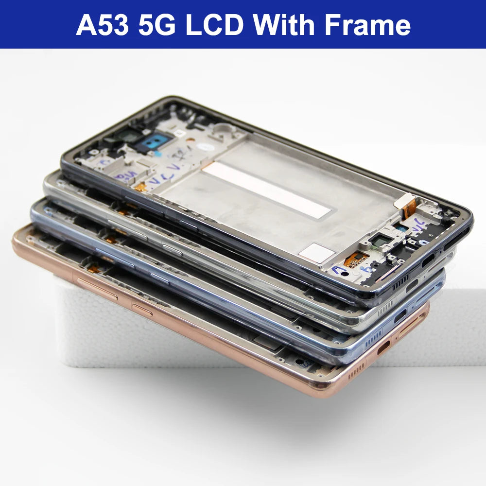 Super AMOLED A53 5G Display Screen with frame, for Samsung Galaxy A53 5G A536 A536B A536U Lcd Display Touch Screen Replacement Samsung phone repair parts
