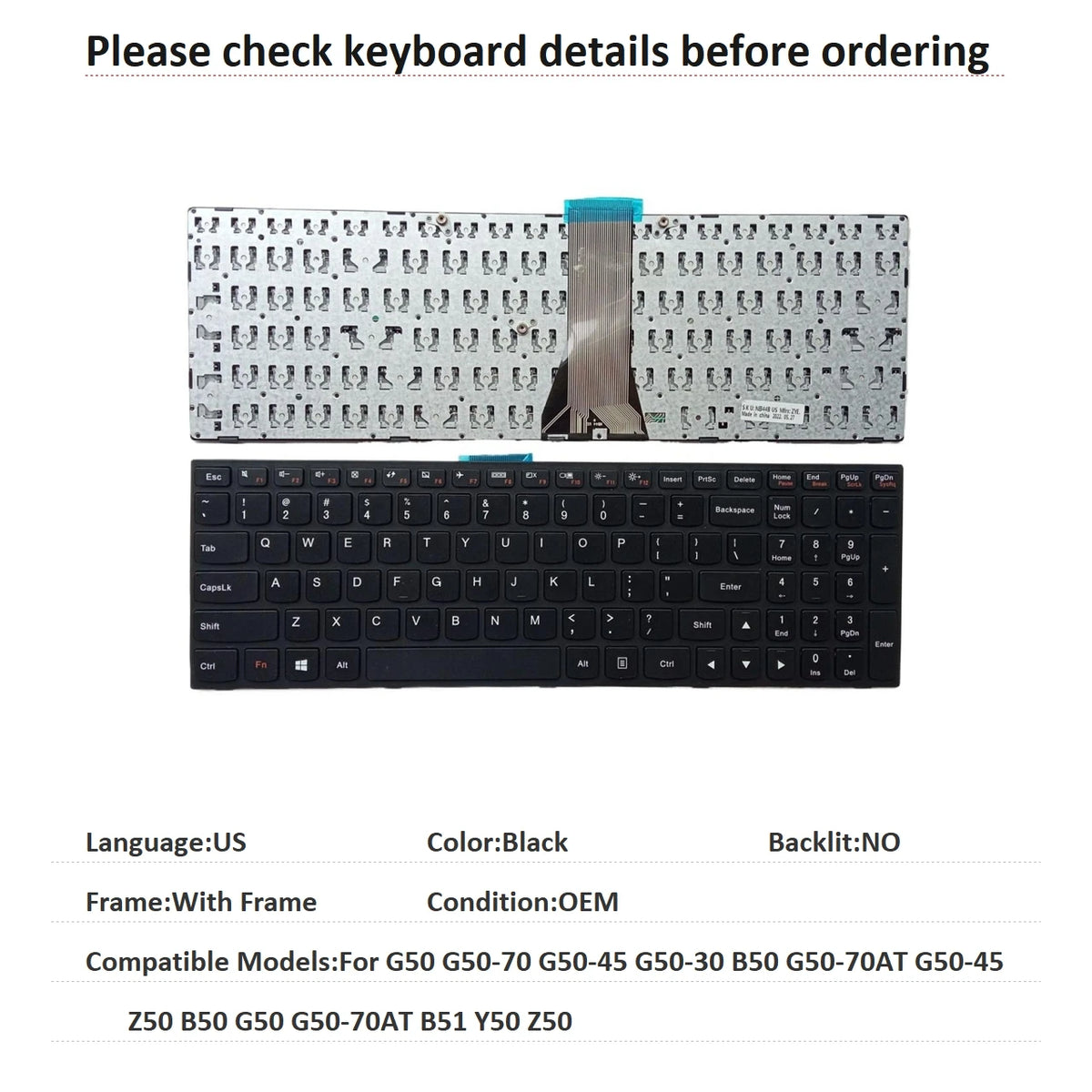 US UI Russian Spanish Backlit Keyboard For Lenovo G50 G50-70 G50-45 G50-30 B50 G50-70AT G50-45 Z50 B50 G50 G50-70AT B51 Y50 Z50 Lenovo laptop repair parts