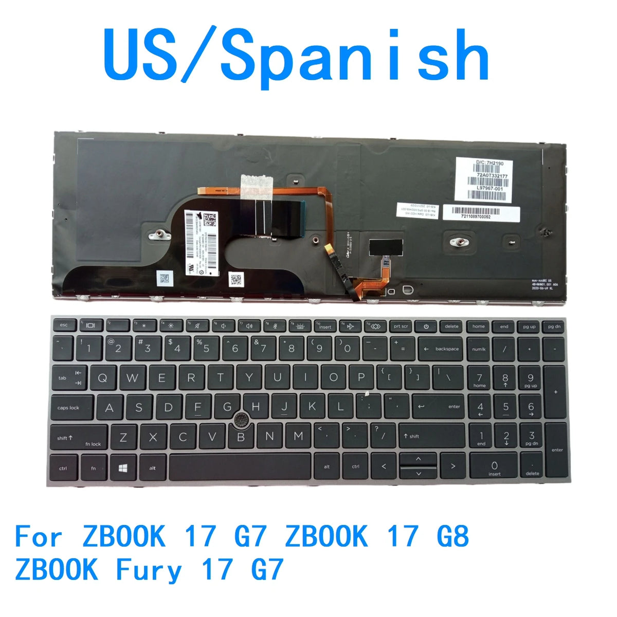 New US Spanish Language Backlit Keyboard For HP ZBOOK 17 G7 ZBOOK 17 G8 ZBOOK Fury 17 G7 Notebook PC Replacement Keyboard  HP laptop repair parts