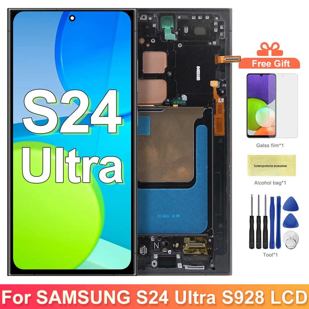 AMOLED For Samsung Galaxy S24 Ultra LCD S928B S928N Display Touch Screen Digitizer with fingerprint Frame For S24Ultra LCD Samsung phone repair parts