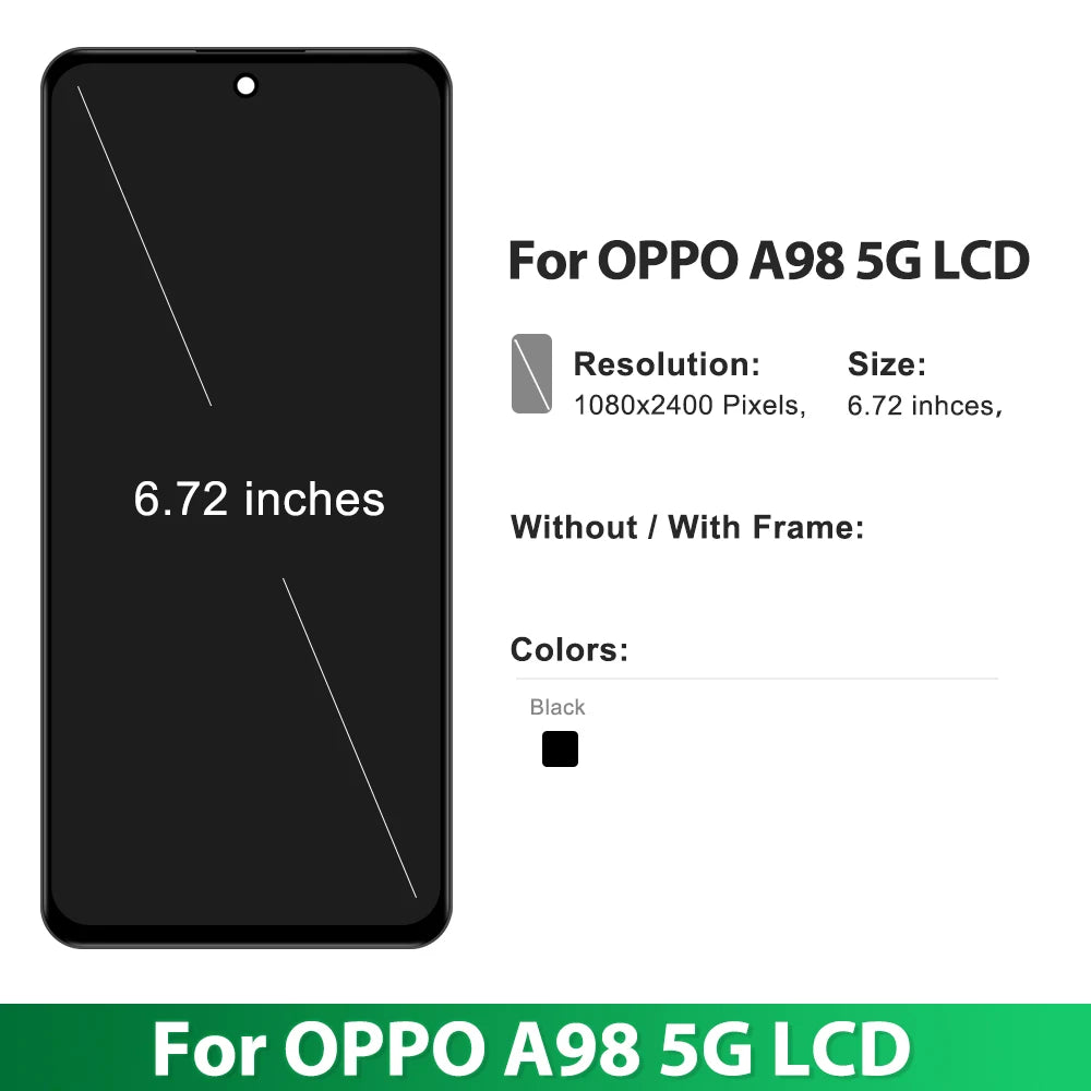 6.72" For Oppo A98 5G CPH2529 LCD With Frame Display Touch Screen Digitizer For Oppo A98 Assembly Replacement Repair Parts ﻿ OPPO phone repair parts