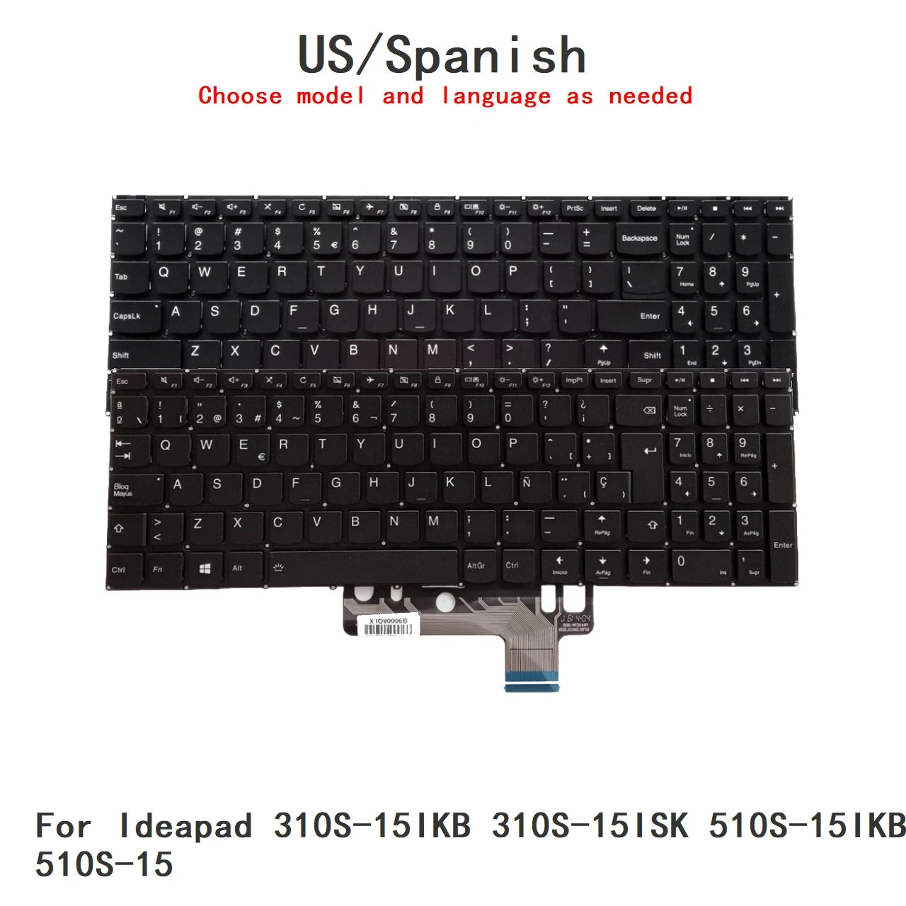 New US Spanish Language  Backlit Keyboard For Lenovo Ideapad 310S-15IKB 310S-15ISK 510S-15IKB 510S-15 Replacement Keyboard Lenovo laptop repair parts