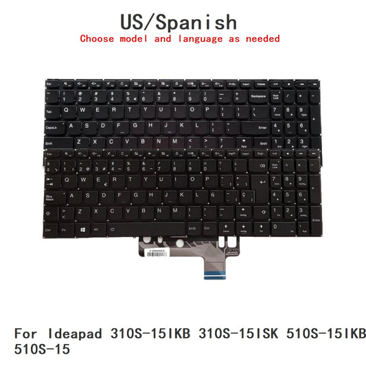 New US Spanish Language  Backlit Keyboard For Lenovo Ideapad 310S-15IKB 310S-15ISK 510S-15IKB 510S-15 Replacement Keyboard Lenovo laptop repair parts