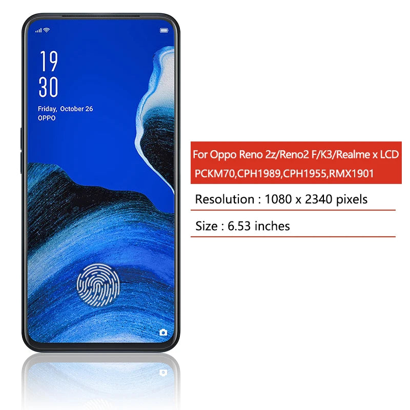 OLED Quality For OPPO Reno2 Z / Reno2 F / K3 / Realme X LCD With Touch Screen Digitizer Assembly Reno 2F / Reno 2Z Replacement  Oppo phone repair parts