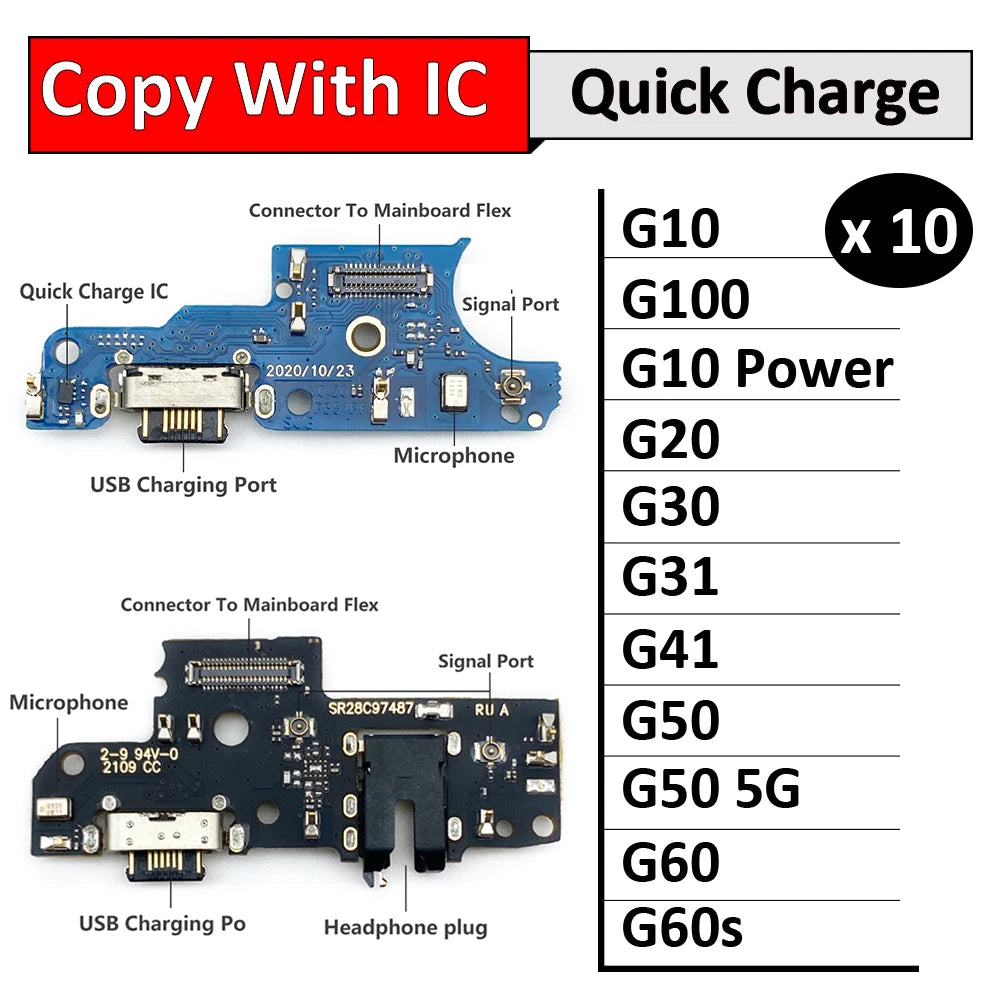 10Pcs USB Charger Charging Dock Port Connector Flex Cable For Moto G10 G100 Power G20 G30 G31 G41 G60 G60s G22 G71 G50 G51 5G Motorola phone repair parts