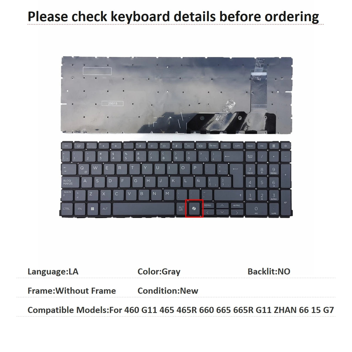 New US Spanish Latin UK Language  Backlit Keyboard For HP 460 G11 465 465R 660 665 665R G11 ZHAN 66 15 G7 Replacement Keyboard  HP laptop repair parts