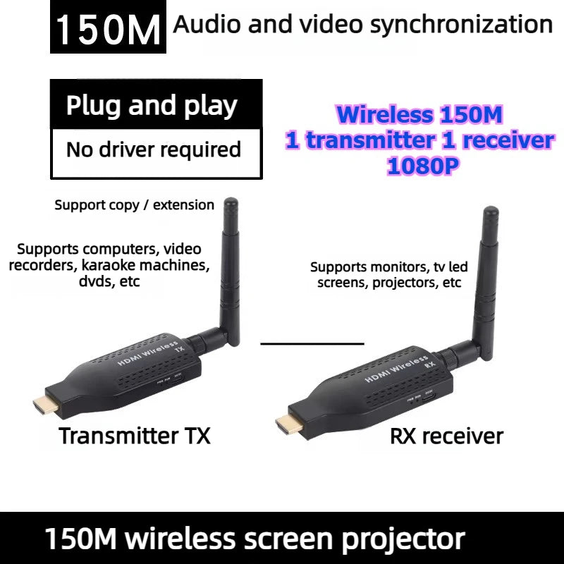 4K 1080P HDMI Wireless point-to-point Transmitter Receiver 50/100/150M Display for laptop phone monitor projector HD same screen Laptop Accessories