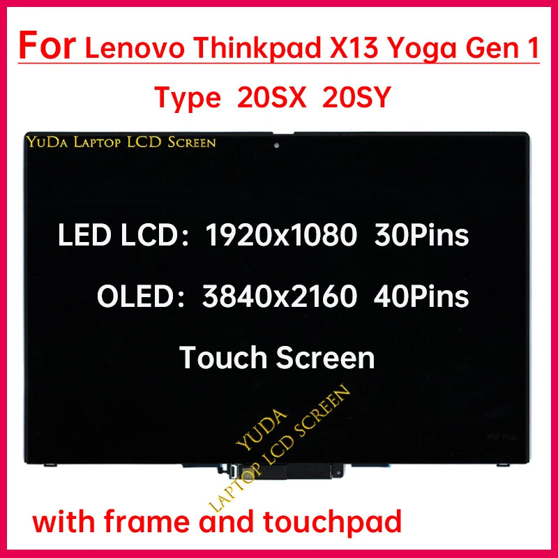 13.3 Inch Touch Screen For Lenovo ThinkPad X13 Yoga Gen 1 Type 20SX 20SY LCD Display Digitizer + With Frame Assembly Replacement Lenovo laptop repair parts