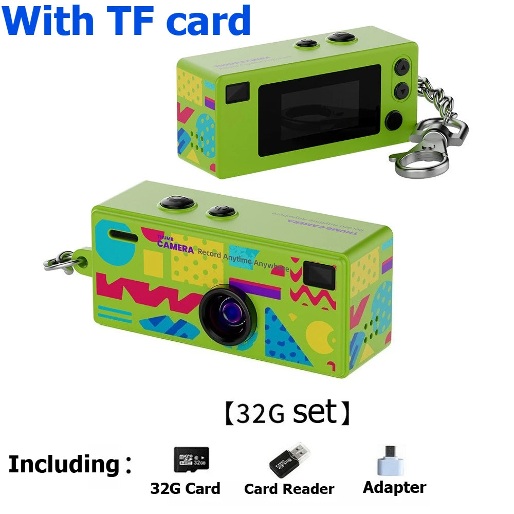 Retro Mini Keychain Thumb Camera 1080P HD Recorder Built-in Flash Auto Focus 130° Wide Angle Lens Screen Portable Pocket Camera