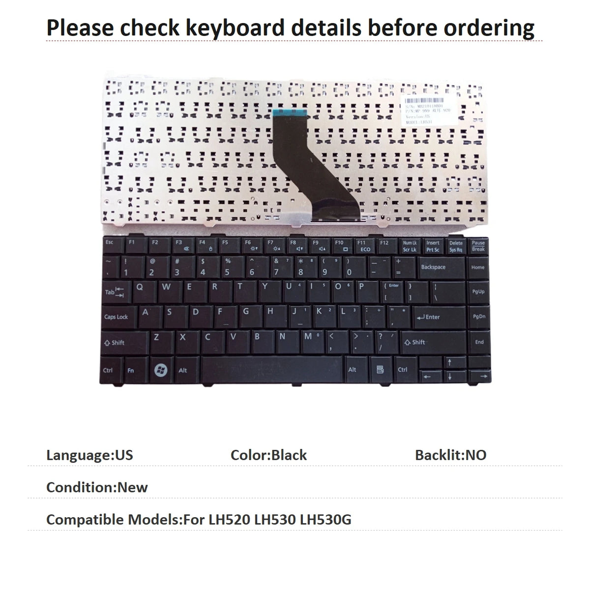 New US Language  Keyboard For Fujitsu LH520 LH530 LH530G Notebook PC Replacement Keyboard