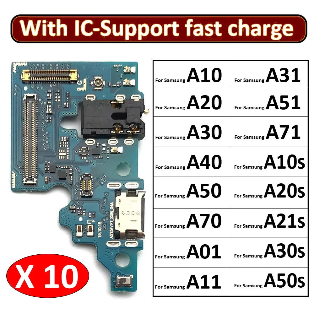 10Pcs USB Charger Charging Dock Port Connector Flex Cable For Samsung A10 A20 A30 A40 A50 A70 A01 A11 A31 A51 A71 A10s A20s A21s Samsung phone repair parts