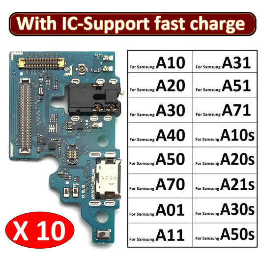 10Pcs USB Charger Charging Dock Port Connector Flex Cable For Samsung A10 A20 A30 A40 A50 A70 A01 A11 A31 A51 A71 A10s A20s A21s Samsung phone repair parts