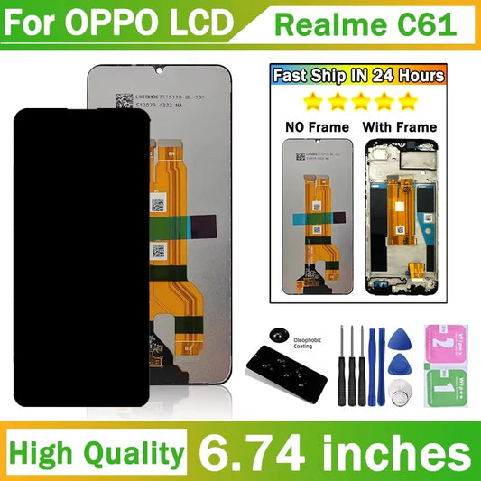 6.74“Tested For Oppo Realme C61 RMX3939 LCD Display Touch Screen Digitizer Assembly Realme C61 Display Replacement Oppo phone repair parts Realme phone repair parts