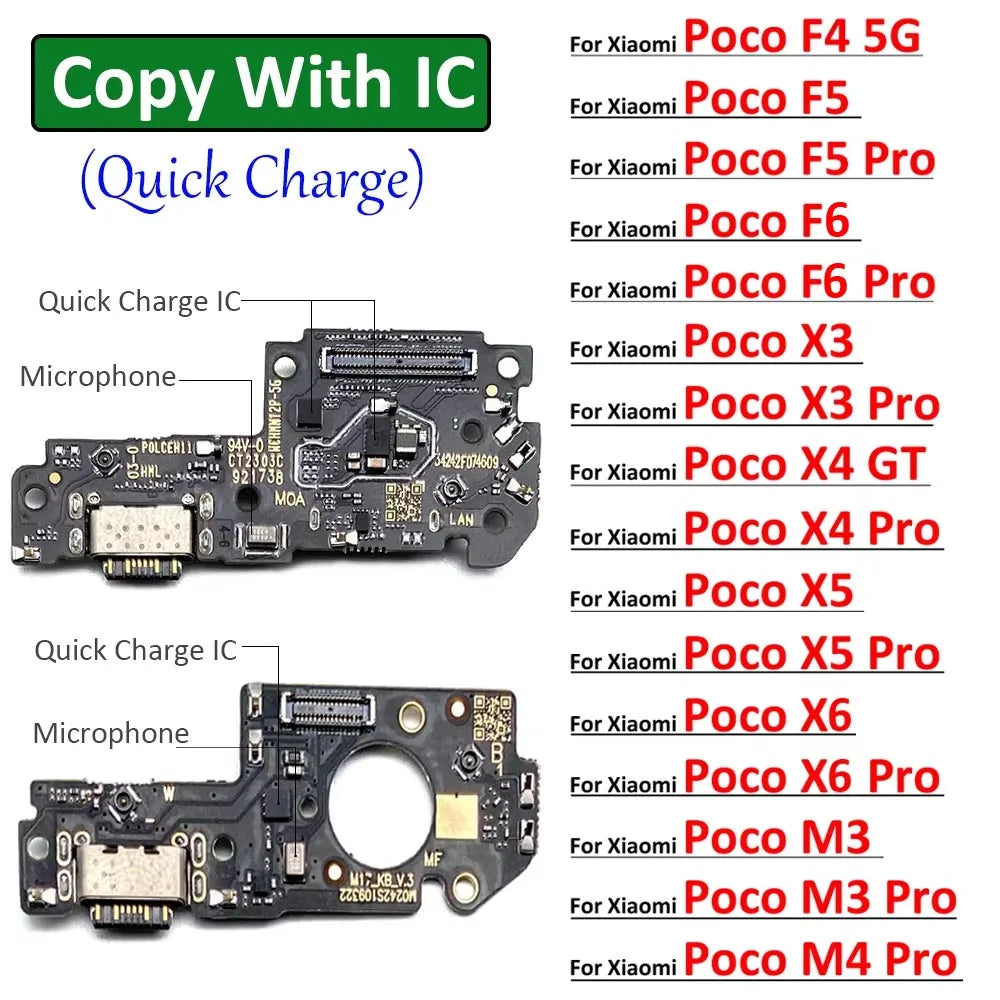New Dock Connector USB Charger Charging Board Port Flex Cable For Xiaomi Poco F4 F5 F6 X3 X4 X5 X6 M3 M4 M5 Pro 4G 5G GT  Xiaomi  Xiao mi phone repair parts