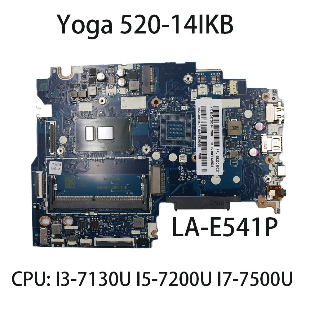 Laptop Motherboard For Lenovo Yoga 520-14IKB LA-E541P CPU:i3-7130 i5-7200 i77500 FRU:5B20N67753 5B20N67700 5B20Q10627 5B20N67638  Lenovo laptop repair parts