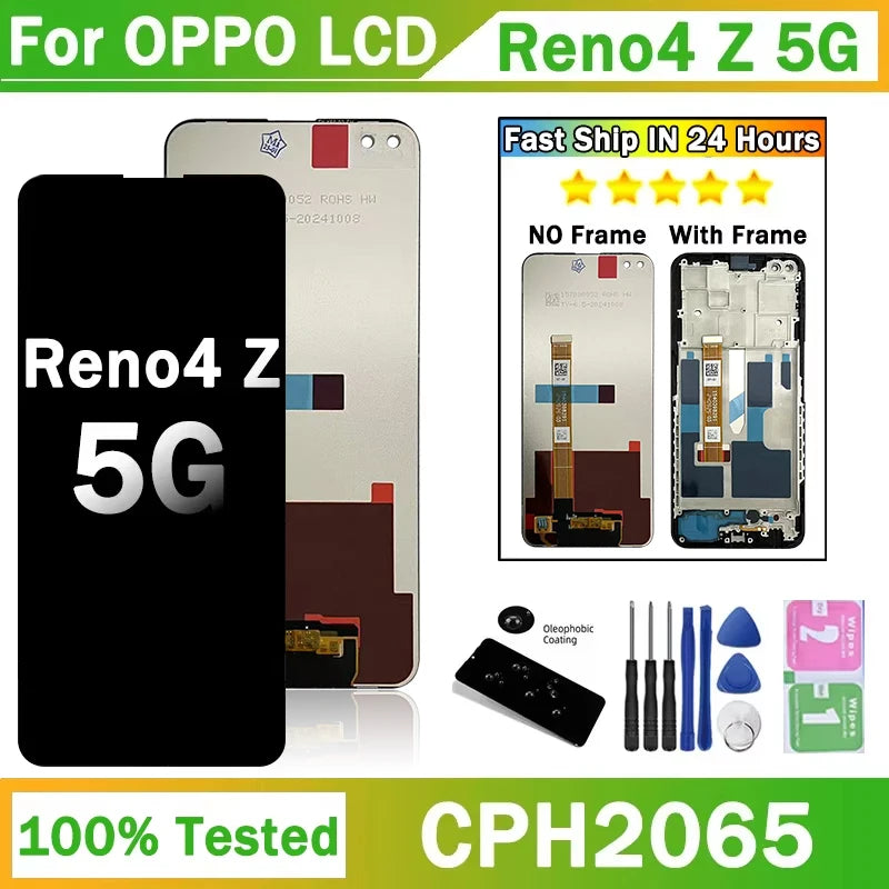 6.57"IPS LCD For Oppo Reno4 Z Reno 4Z 5G LCD CPH2065 Display Screen Frame+Touch Panel Digitizer Assembly Replacement Repair Part  Oppo phone repair parts